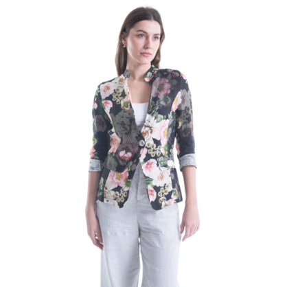 VERA MAY FRENCH LINEN FLORAL BLACK JACKET 6213