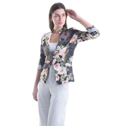 VERA MAY FRENCH LINEN FLORAL BLACK JACKET 6213