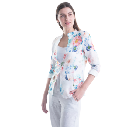 VERA MAY FRENCH LINEN FLORAL WHITE JACKET 6213