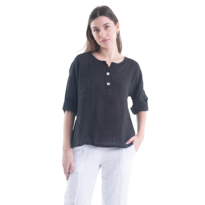 6214 BLACK ITALIAN LINEN TOP