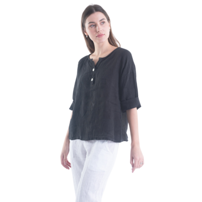 6214 BLACK ITALIAN LINEN TOP
