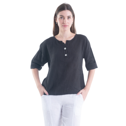 6214 BLACK ITALIAN LINEN TOP