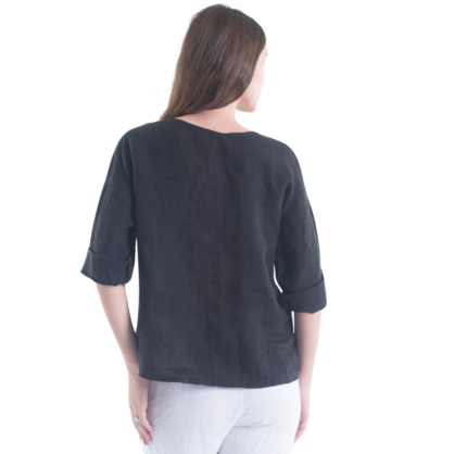 6214 BLACK ITALIAN LINEN TOP