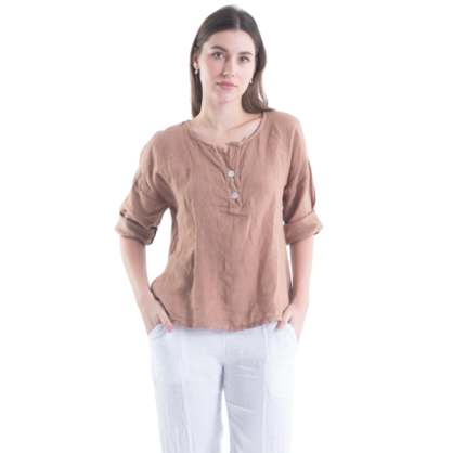 6214 CAMEL ITALIAN LINEN TOP