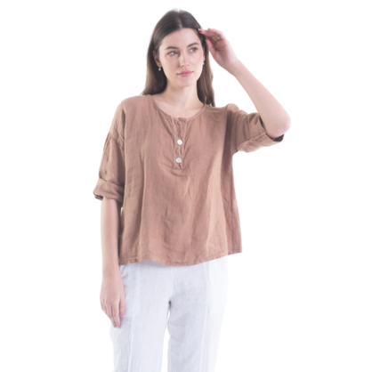 6214 CAMEL ITALIAN LINEN TOP