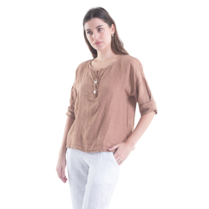6214 CAMEL ITALIAN LINEN TOP