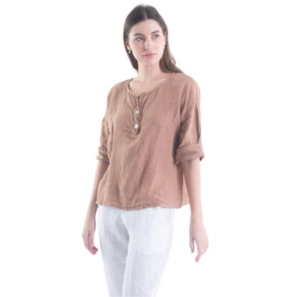 6214 CAMEL ITALIAN LINEN TOP