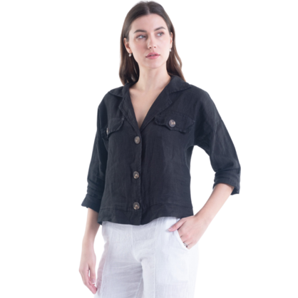 6215 VERA MAY BLACK ITALIAN LINEN JACKET