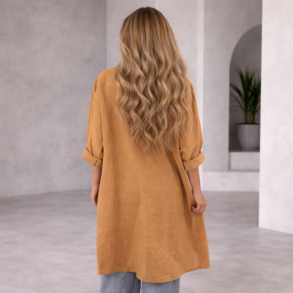 6341 CAMEL ITALIAN LINEN TOP