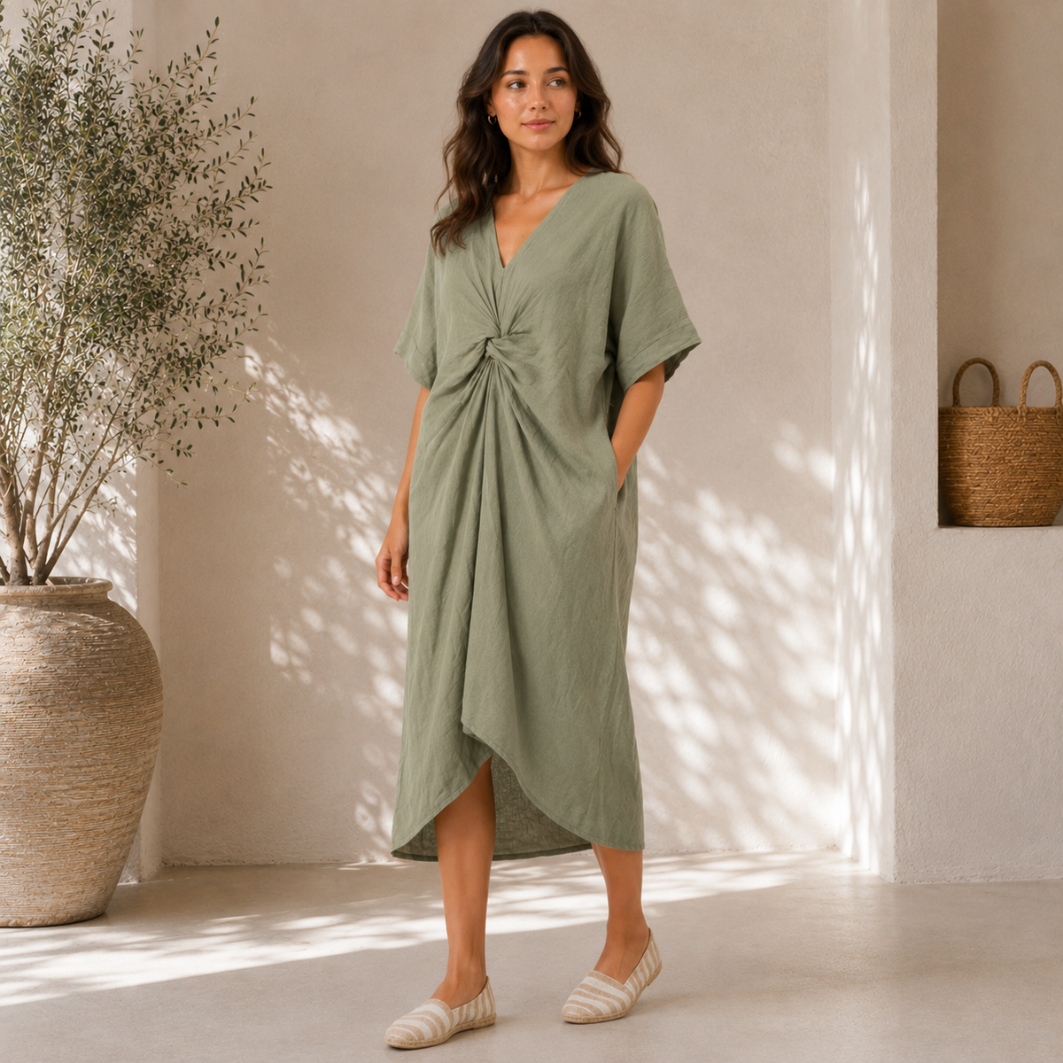 6346 Sage Vera May Italian Linen Dress