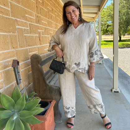 Vera May Italian Linen Beige Pant 6351-2