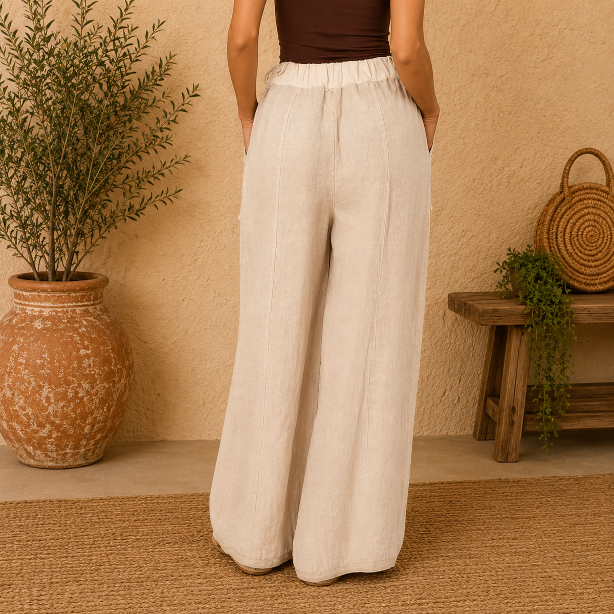 Vera May Italian Linen Beige Pant 6372