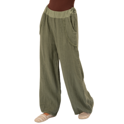 Vera May Italian Linen Khaki Pant 6372