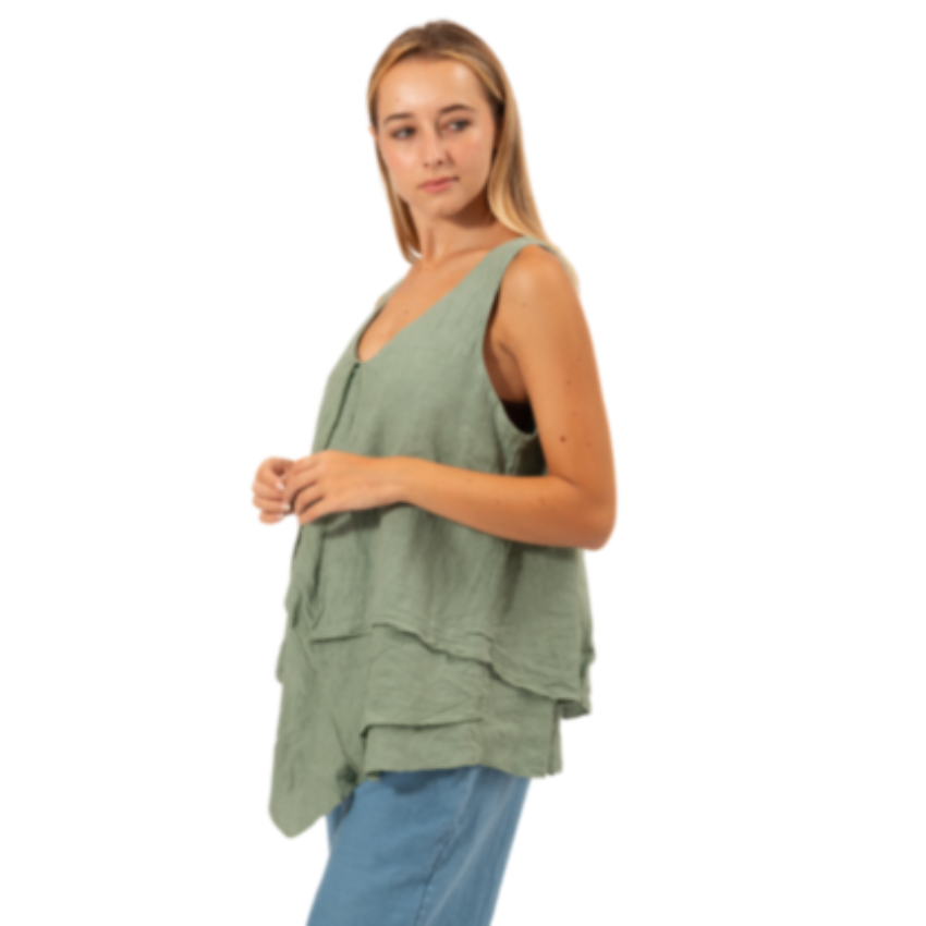 6374 SAGE ITALIAN LINEN TOP