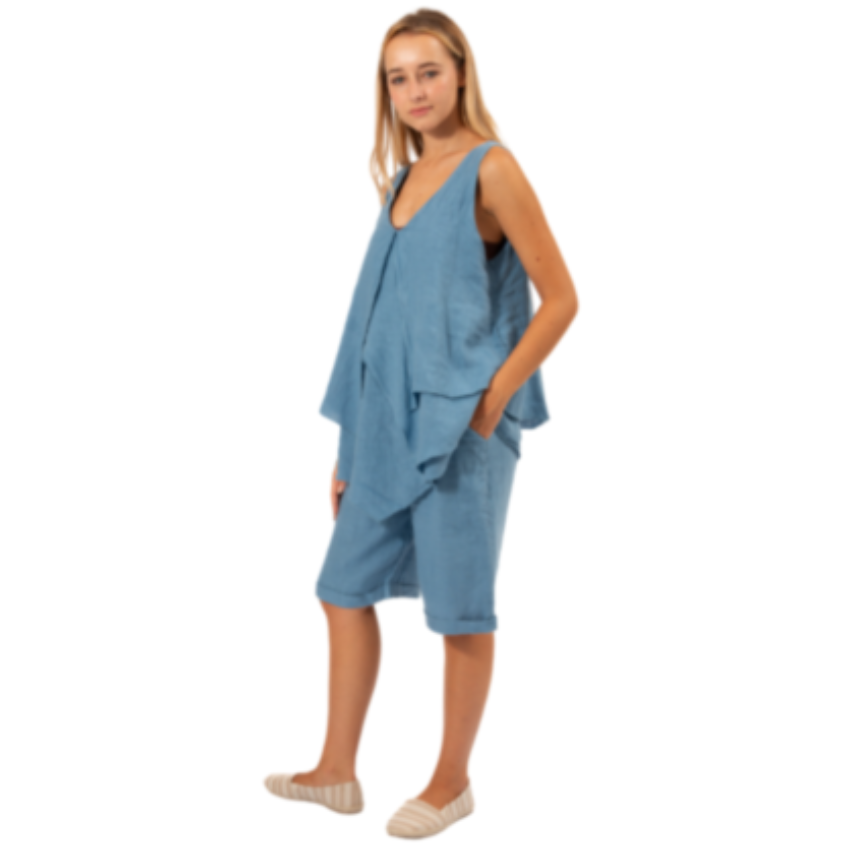 6374 DENIM ITALIAN LINEN TOP