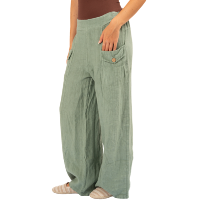 Vera May Italian Linen Sage Pant 6385