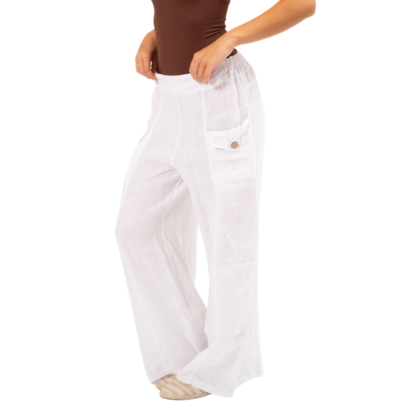 Vera May Italian Linen White Pant 6385