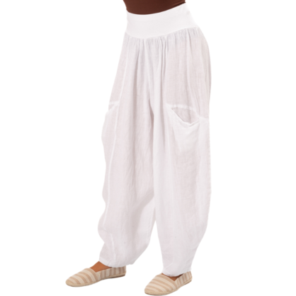 Vera May Italian Linen White Pant 6387