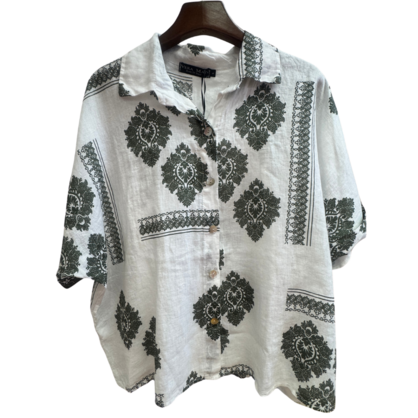 6397 KHAKI ITALIAN LINEN TOP