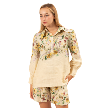 VERA MAY ITALIAN LINEN LEMON FLORAL TOP 6410