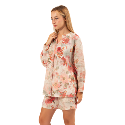 VERA MAY ITALIAN LINEN APRICOT FLORAL TOP 6412