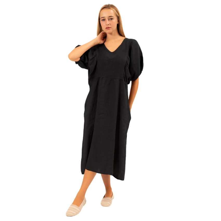 Vera May Italian Linen Black Dress 6426