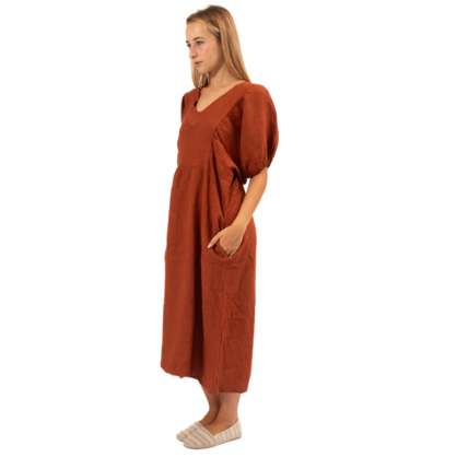 Vera May Italian Linen Rust Dress 6426
