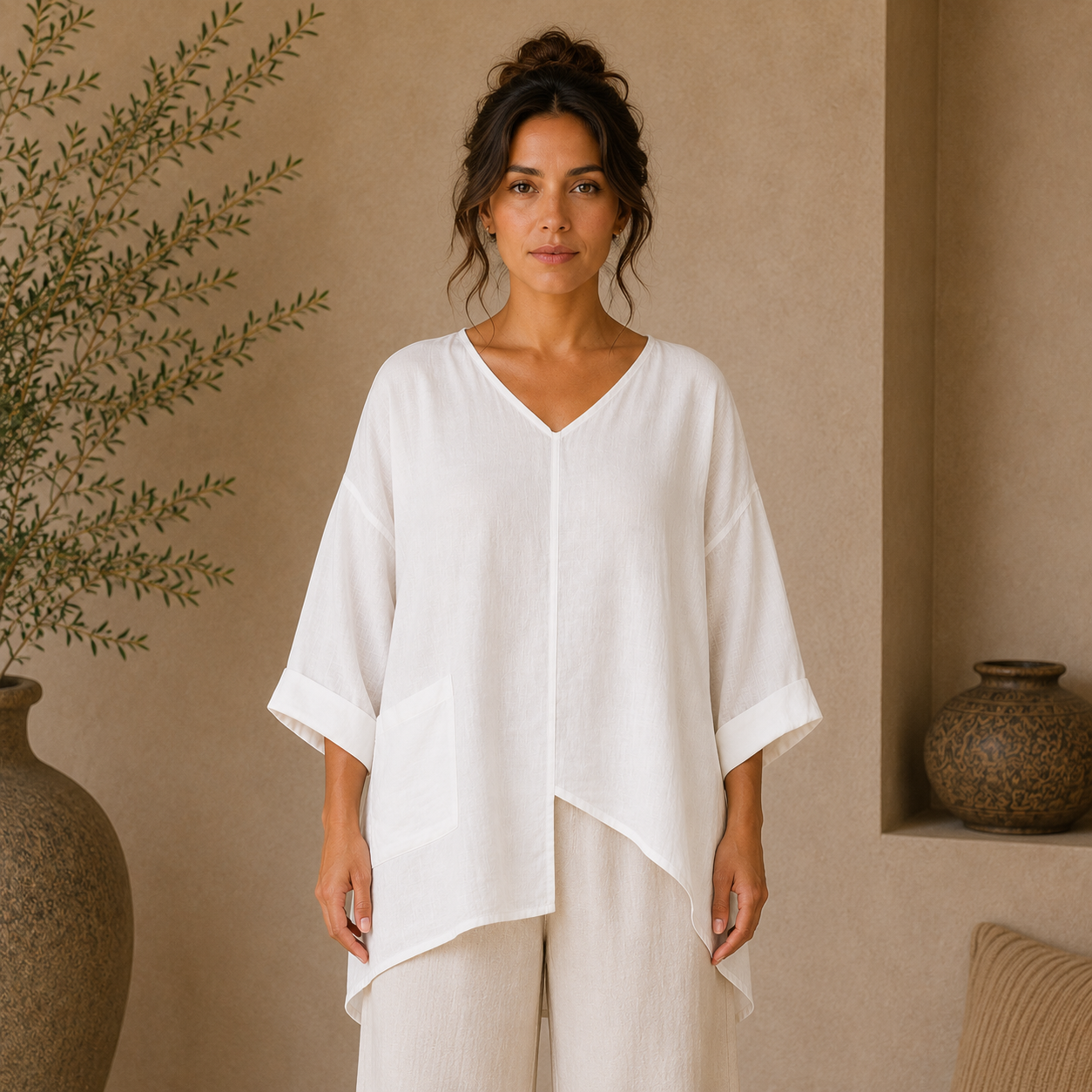 6669 LATTE ITALIAN LINEN TOP