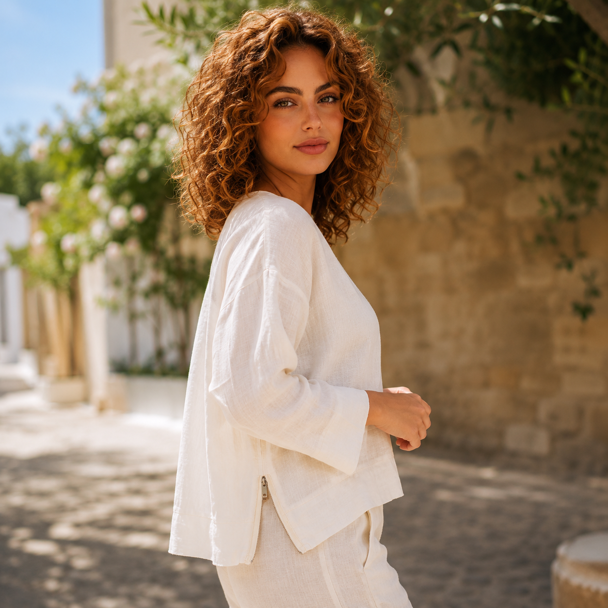 6671 LATTE LINEN TOP