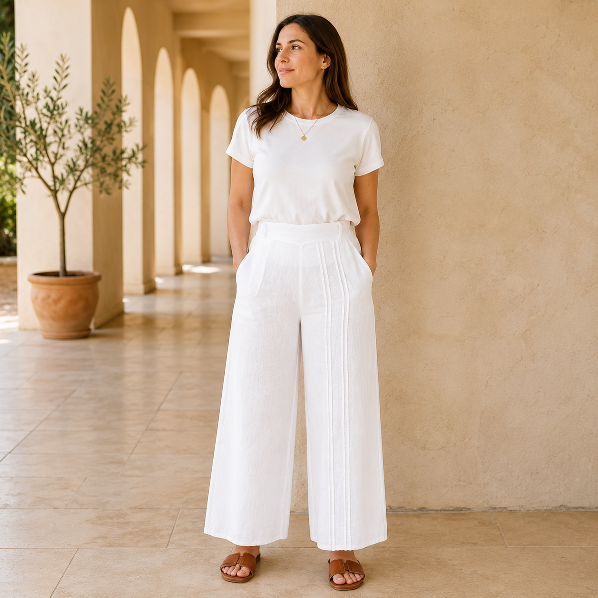 Vera May Italian Linen Bianco Pant 6710