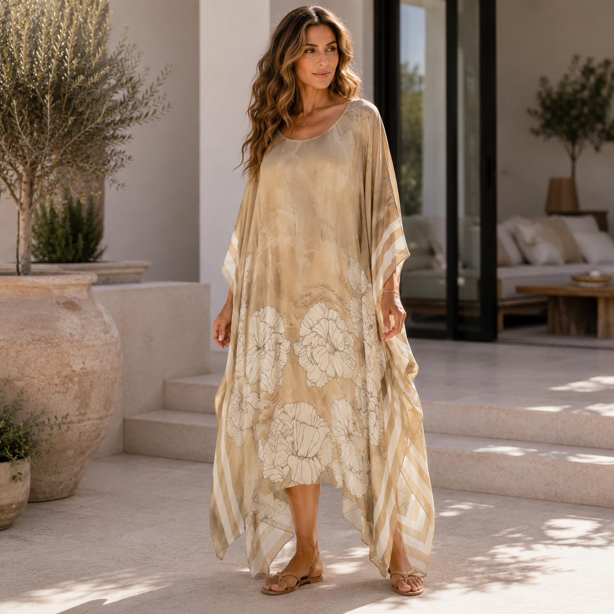 Vera May beige Italian silk dress 68581