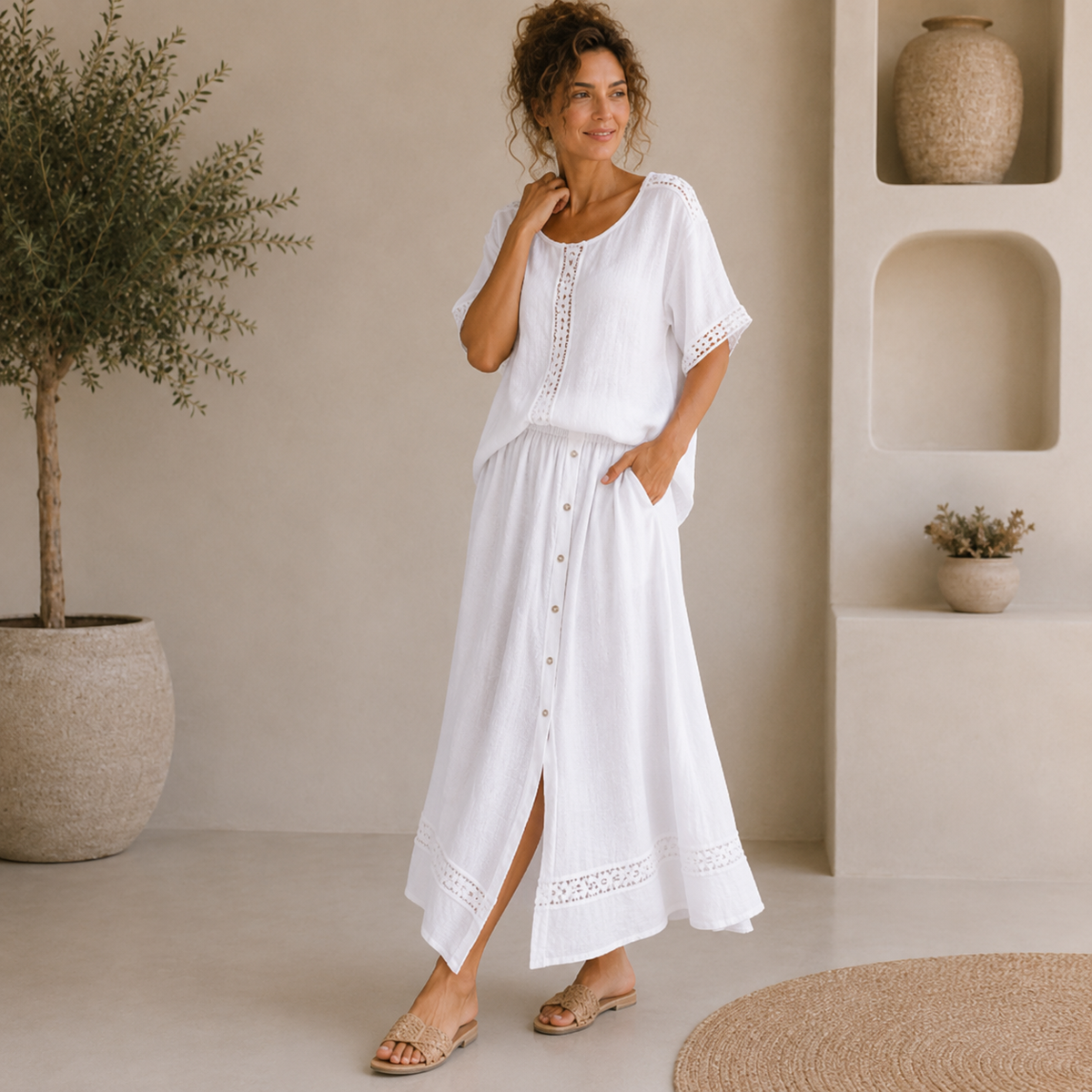Vera May white Italian linen co-ord set 6952