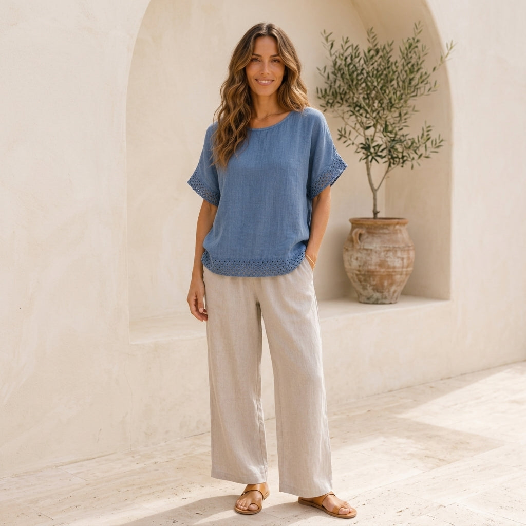 Vera May denim Italian linen top 6994