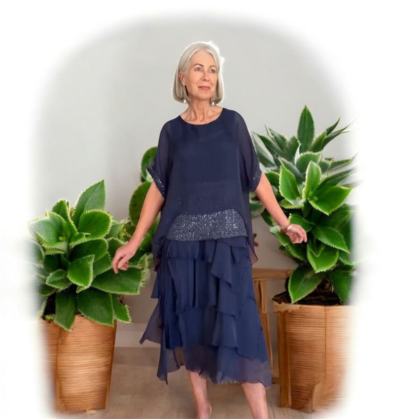 VERA MAY NAVY ITALIAN SILK TOP 16112