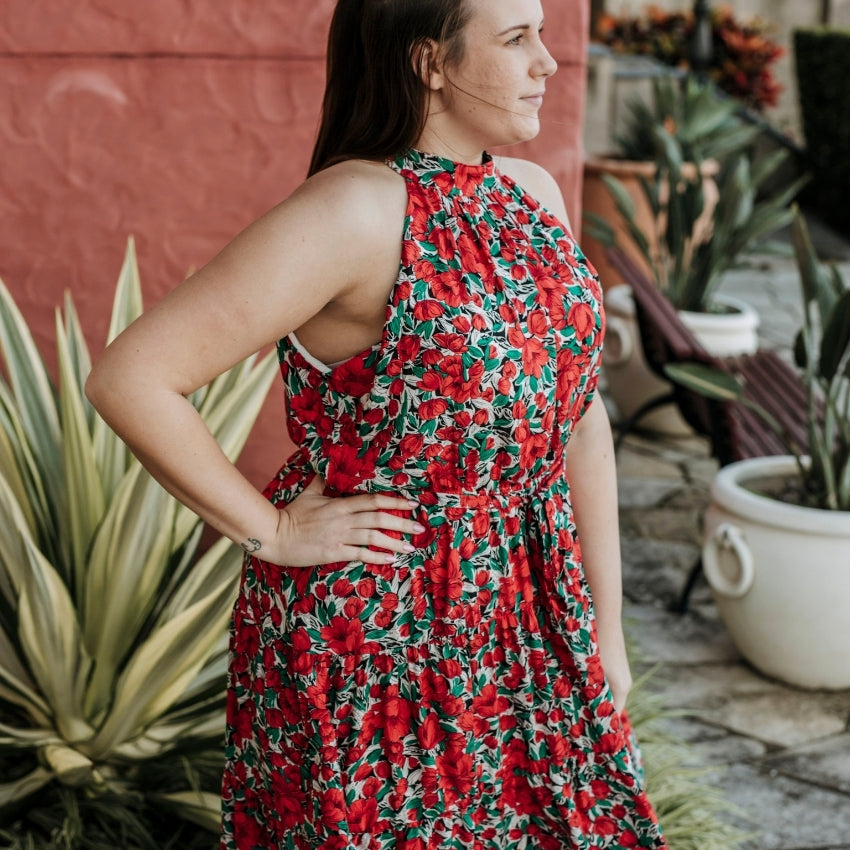 VERA MAY AMY MIDI RED FLORAL DRESS