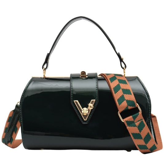 Bessie Vera May Shiny Patent Vegan Emerald Green Handbag