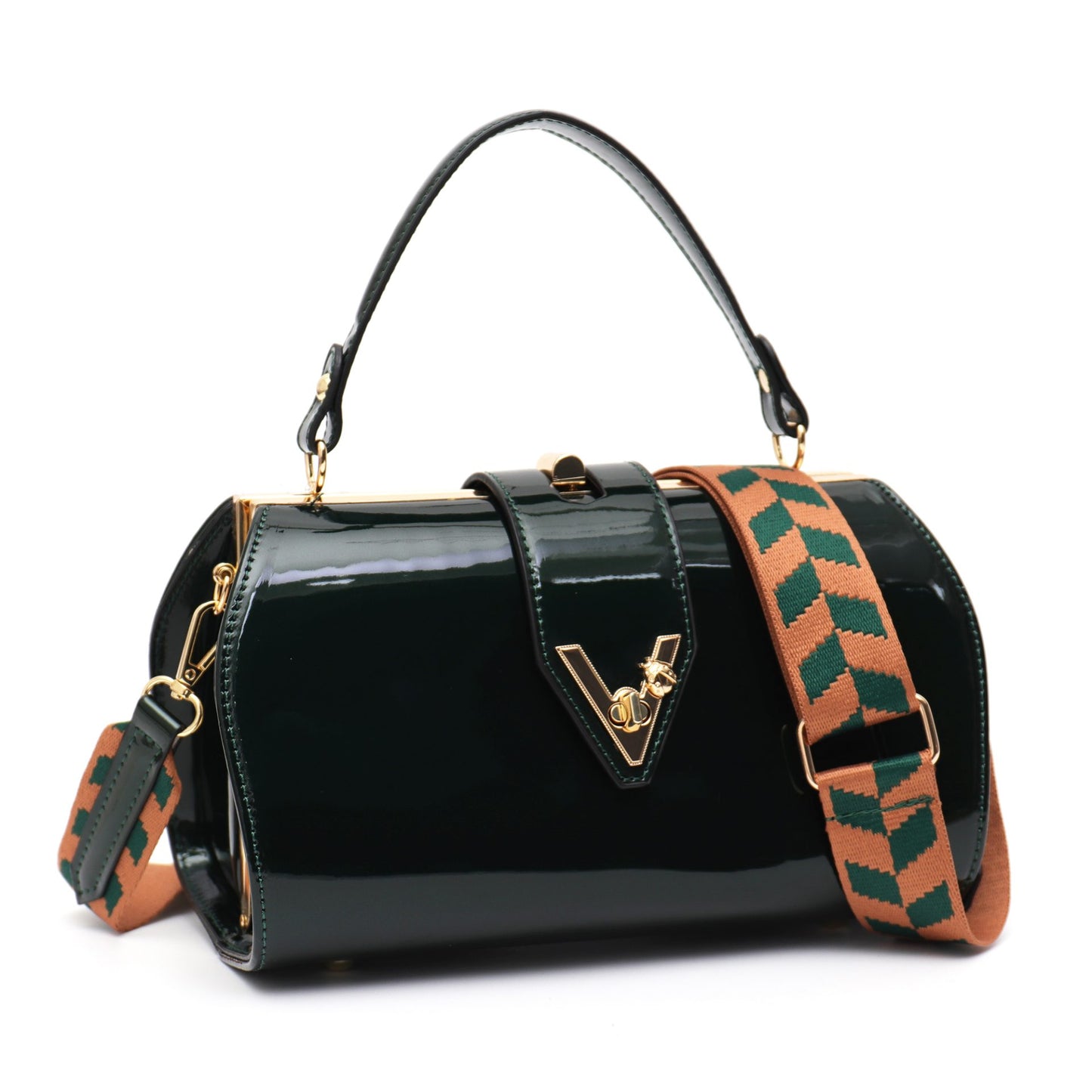 Bessie Vera May Shiny Patent Vegan Emerald Green Handbag