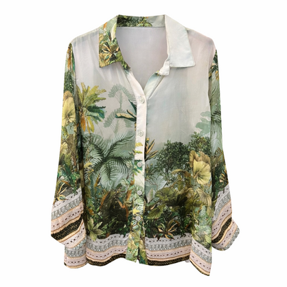 Vera May Italian Silk Tropical Blouse 2843B Militare