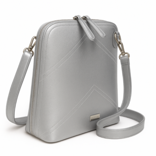 VERA MAY DAYNA SILVER VEGAN LEATHER HANDBAG