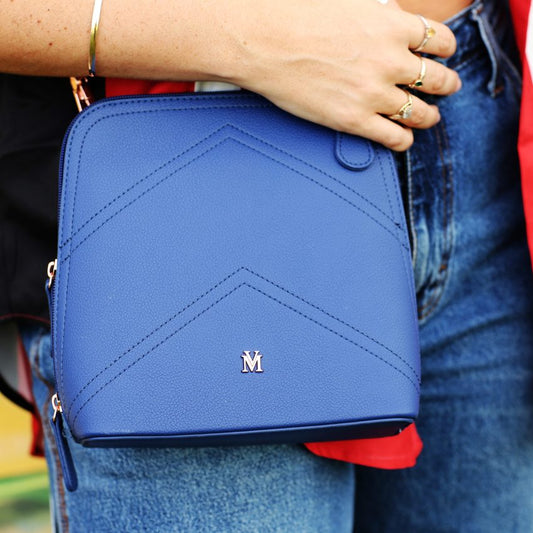 VERA MAY DAYNA NAVY VEGAN LEATHER HANDBAG