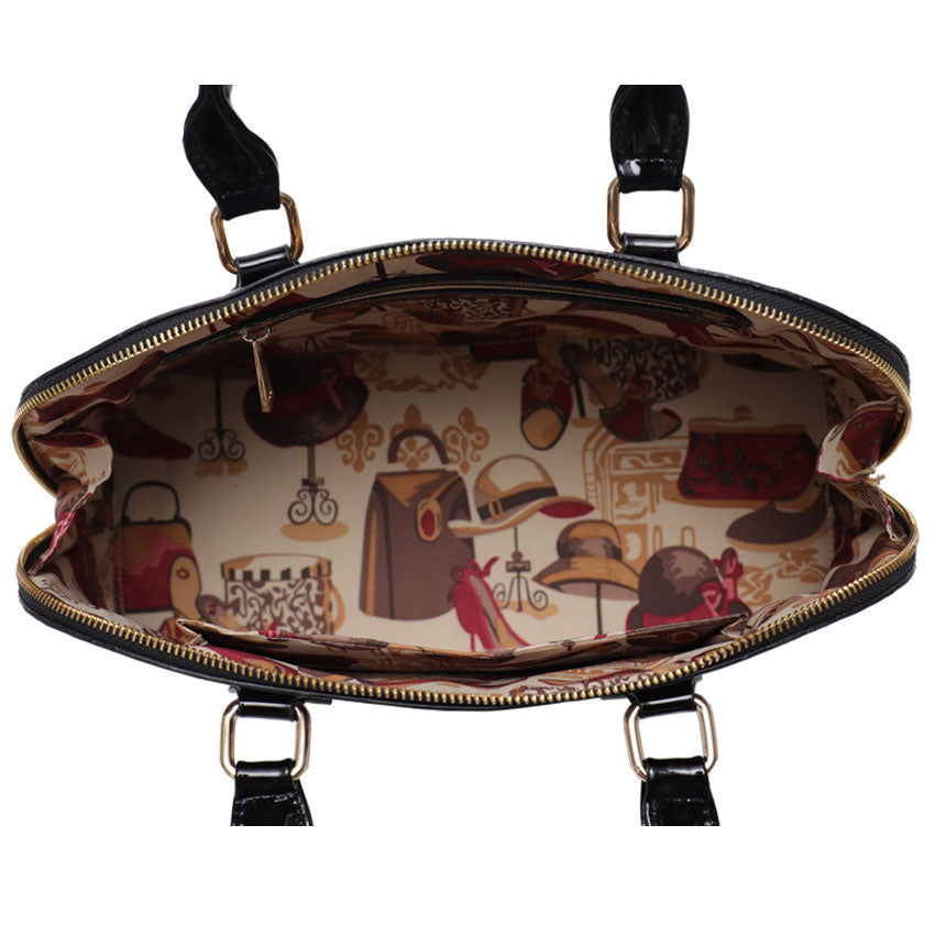 vera may dolly leopard patent handbag