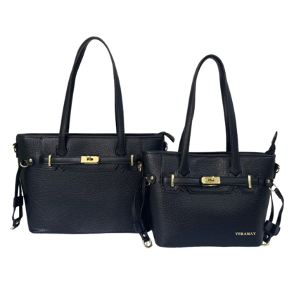 VERA MAY FERRA BLACK SET OF 2 VEGAN LEATHER HANDBAG