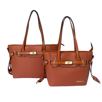 VERA MAY FERRA TAN SET OF 2 VEGAN LEATHER HANDBAG