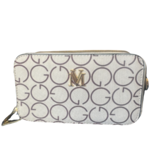 VERA MAY GLORIA WHITE/GREY VEGAN LEATHER HANDBAG