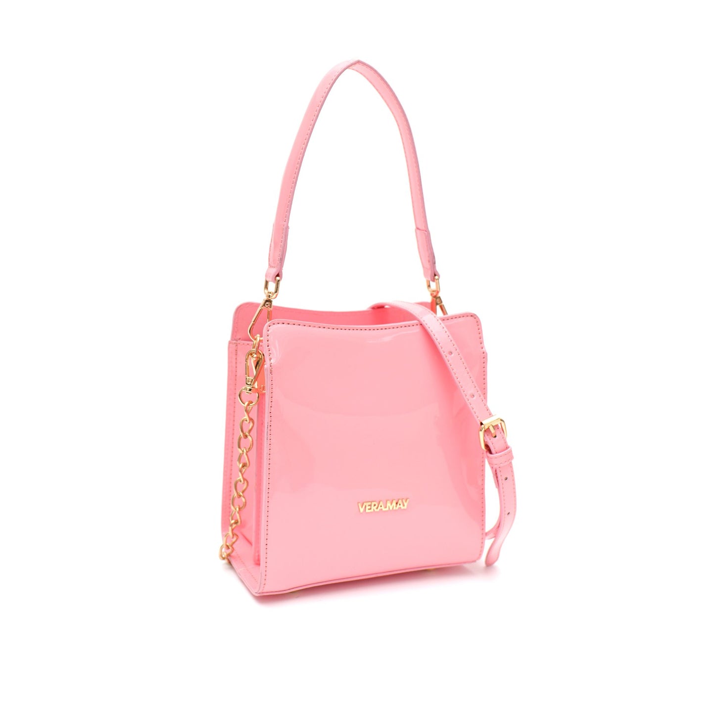 VERA MAY LEWIN PINK SHINY PATENT VEGAN LEATHER HANDBAG