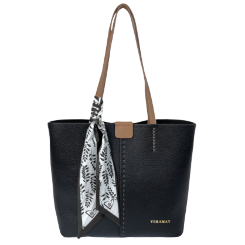 VERA MAY OLIVE BLACK VEGAN LEATHER HANDBAG