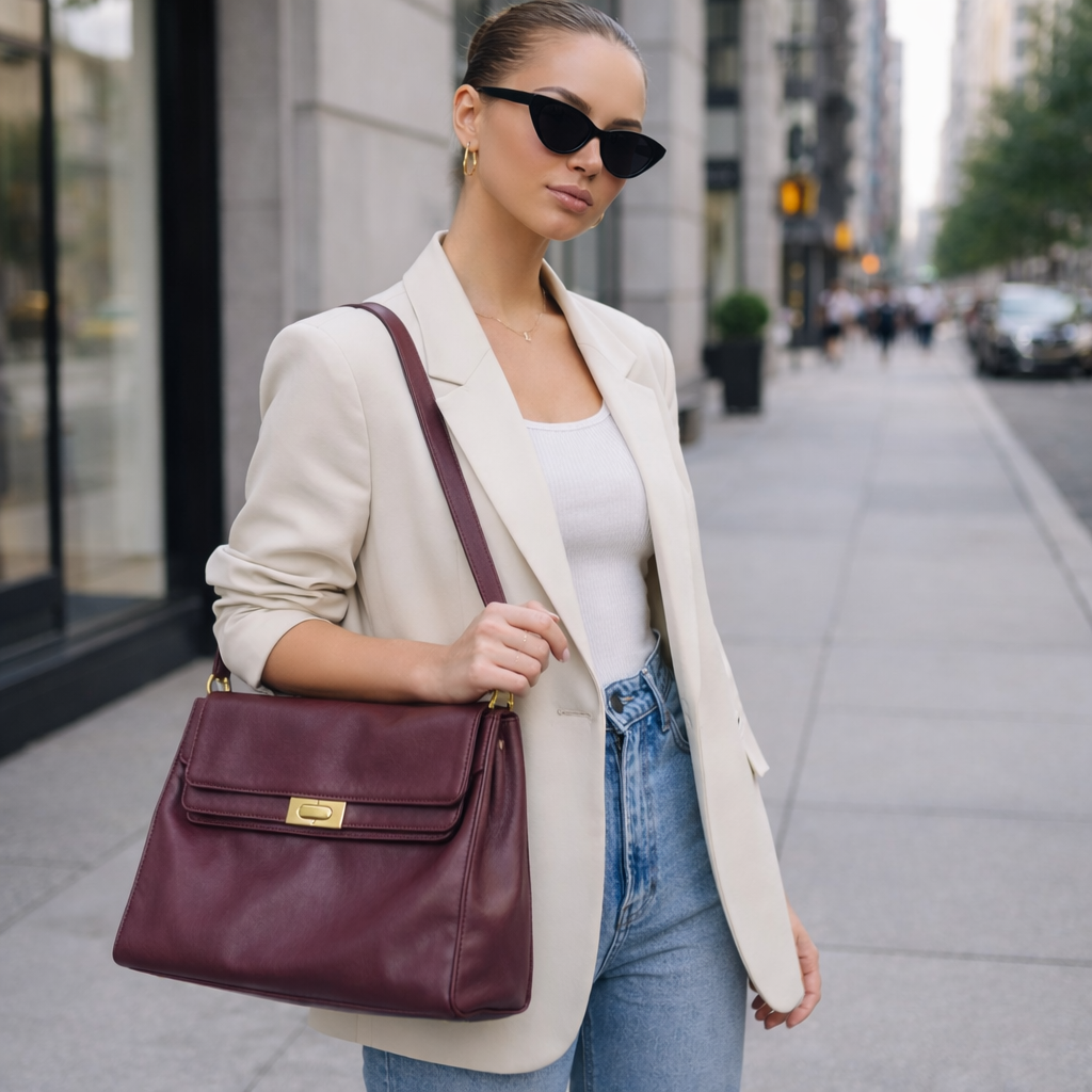 VERA MAY OXFORD BURGUNDY VEGAN FASHION HANDBAG