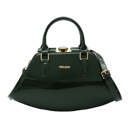 SSSABAH VERA MAY SHINY PATENT VEGAN GREEN HANDBAG