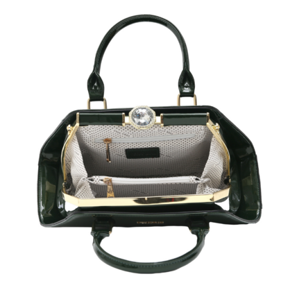SSSABAH VERA MAY SHINY PATENT VEGAN GREEN HANDBAG