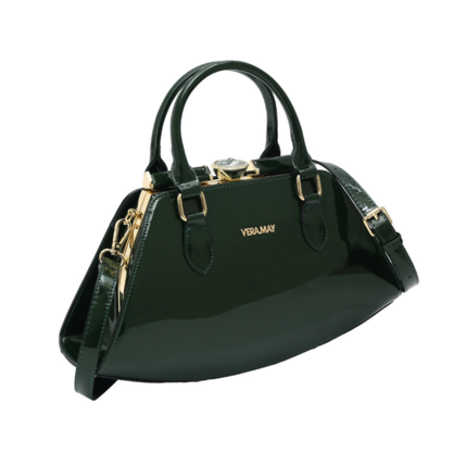 SSSABAH VERA MAY SHINY PATENT VEGAN GREEN HANDBAG